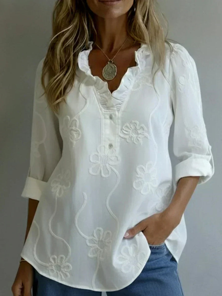 Beatrixa - Shirt With Ruffle Collar And Floral Pattern