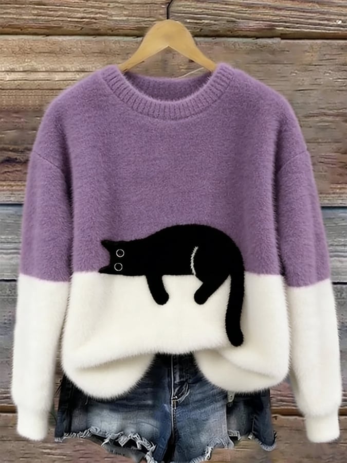 Aileen™ | Elegant Cat-Print Oversized Jumper