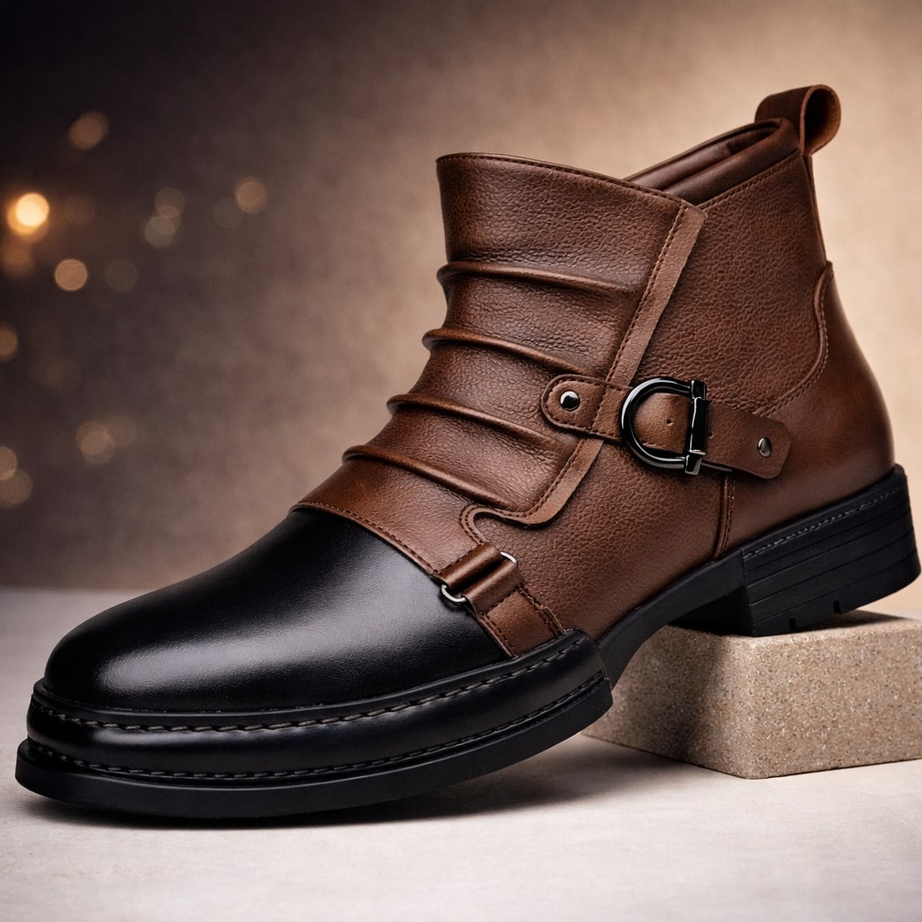 Raffaele Leather Strap Ankle Boot