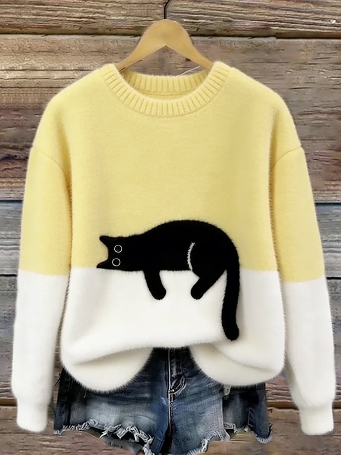 Aileen™ | Elegant Cat-Print Oversized Jumper
