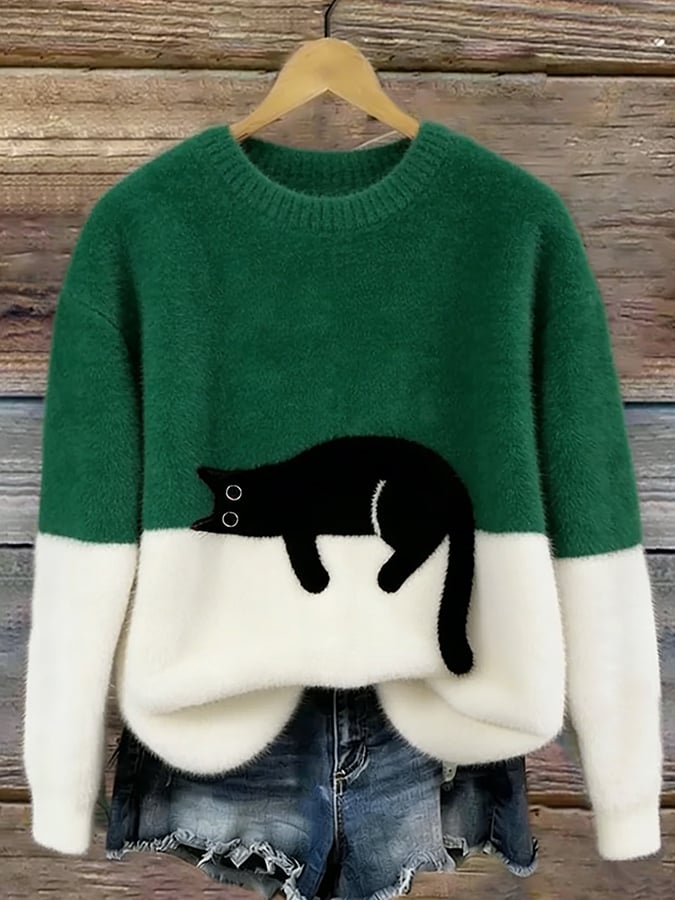 Aileen™ | Elegant Cat-Print Oversized Jumper