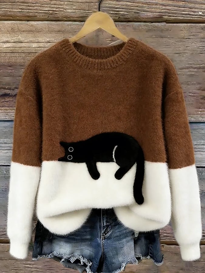 Aileen™ | Elegant Cat-Print Oversized Jumper