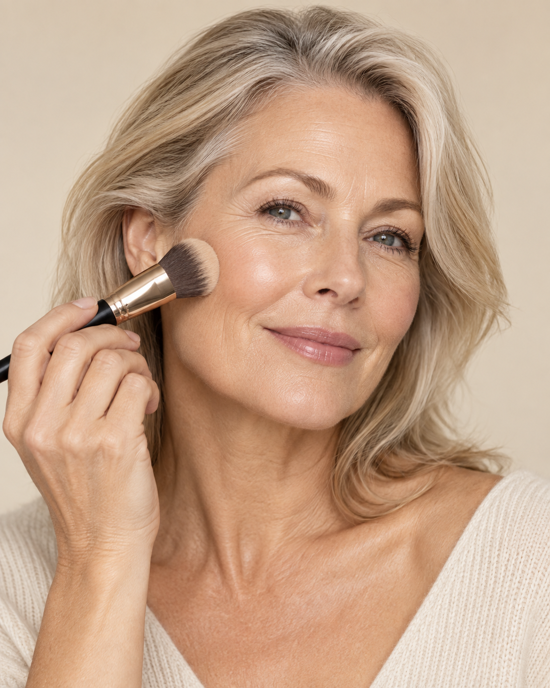 Woman applying colour changing foundation