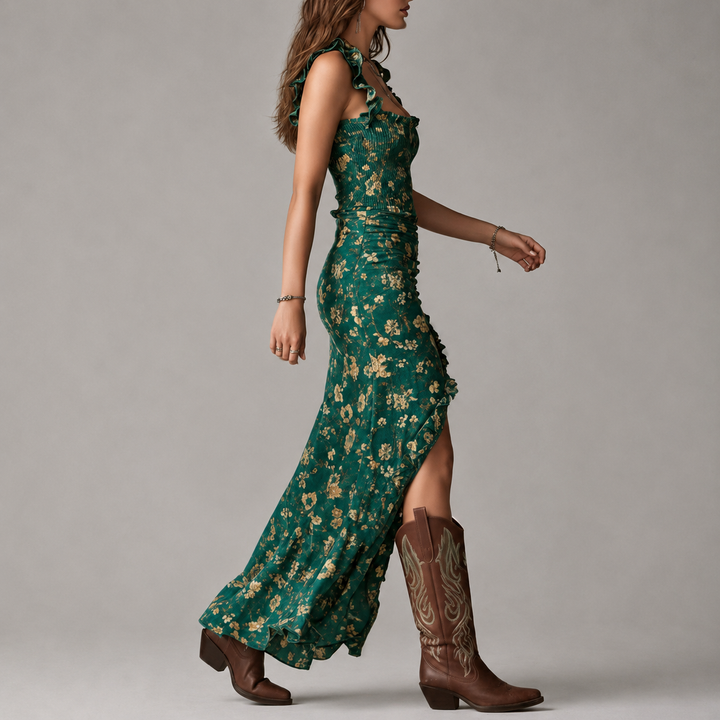 CALLA | BOHEMIAN GREEN PRINTED MAXI DRESS