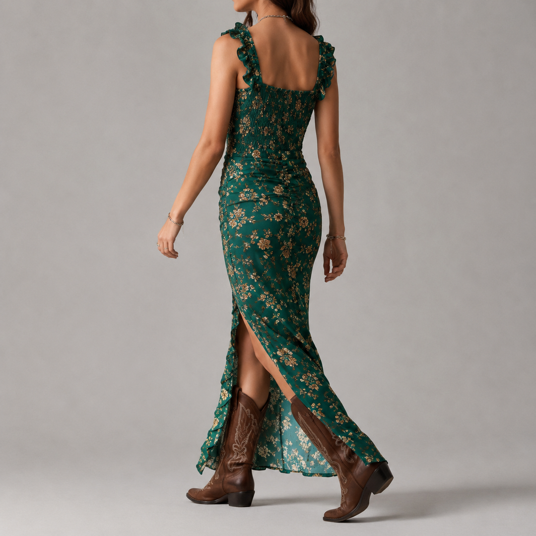 CALLA | BOHEMIAN GREEN PRINTED MAXI DRESS