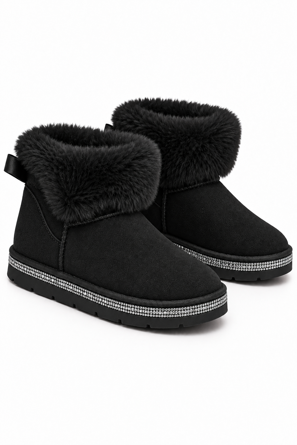Crystal Faux Suede Snuggle Cloud Cuff Faux Fur Boots Black