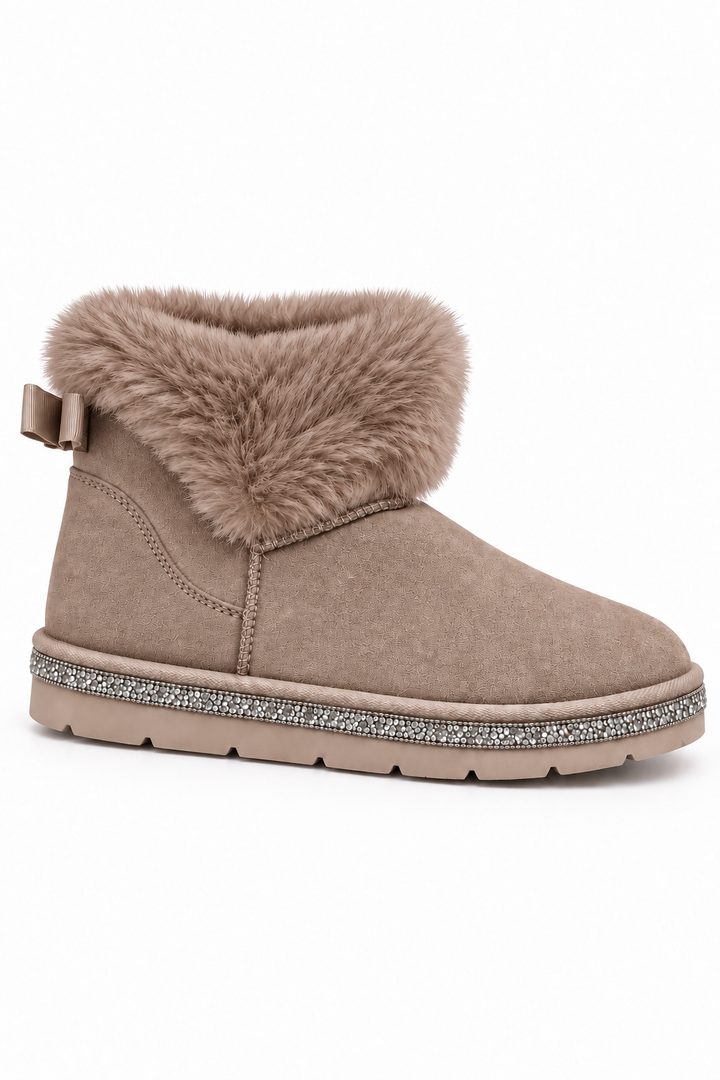 Crystal Faux Suede Snuggle Cloud Cuff Faux Fur Boots Mocha