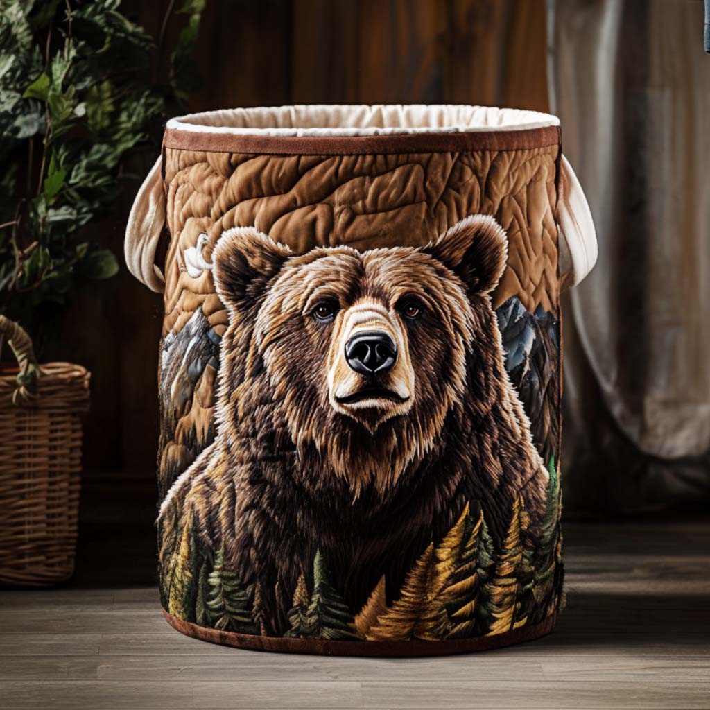 Bear's Forest Walk | Hand-Quilted Laundry Basket