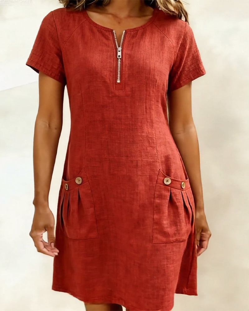 EVELYN™ | Cotton Dress With Zip Fastening