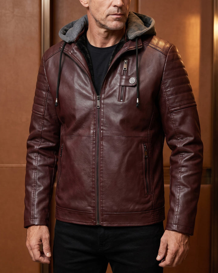 Eugenio Leather Hooded Jacket
