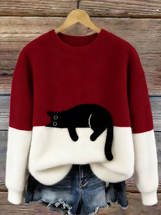 Aileen™ | Elegant Cat-Print Oversized Jumper