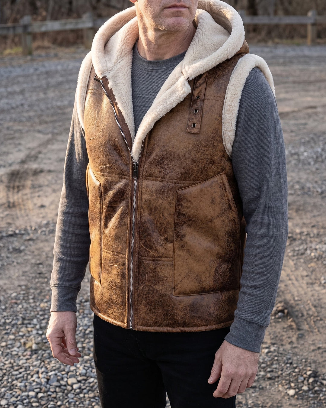 Leandro Faux Leather Sherpa Vest