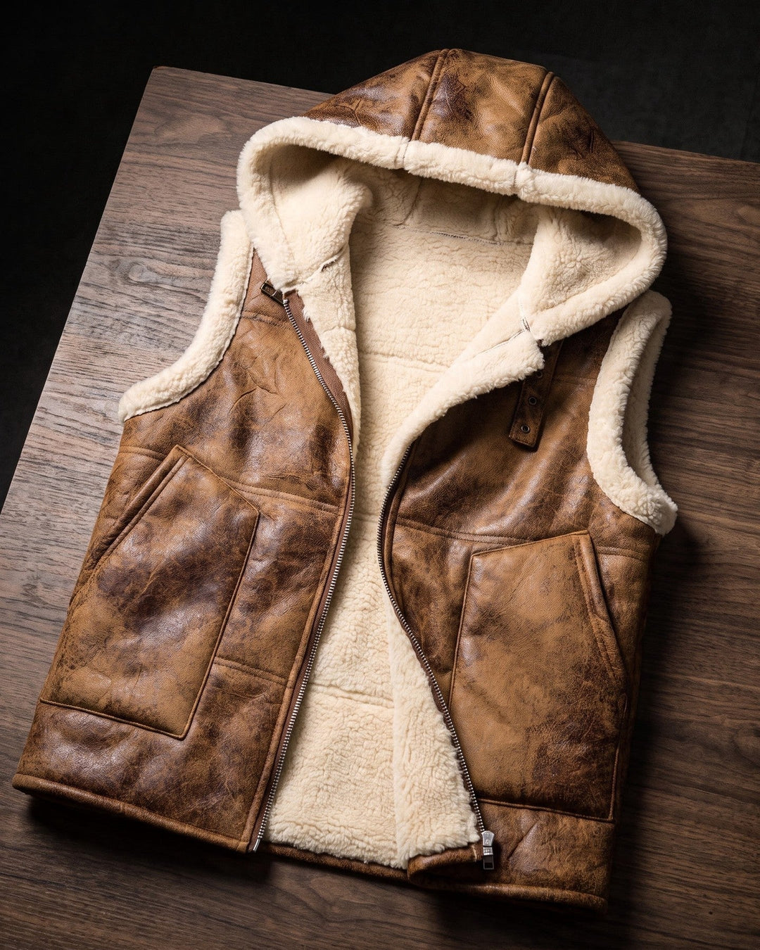 Leandro Faux Leather Sherpa Vest