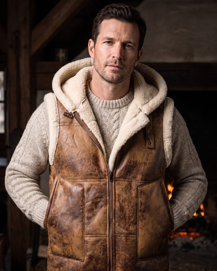 Leandro Faux Leather Sherpa Vest
