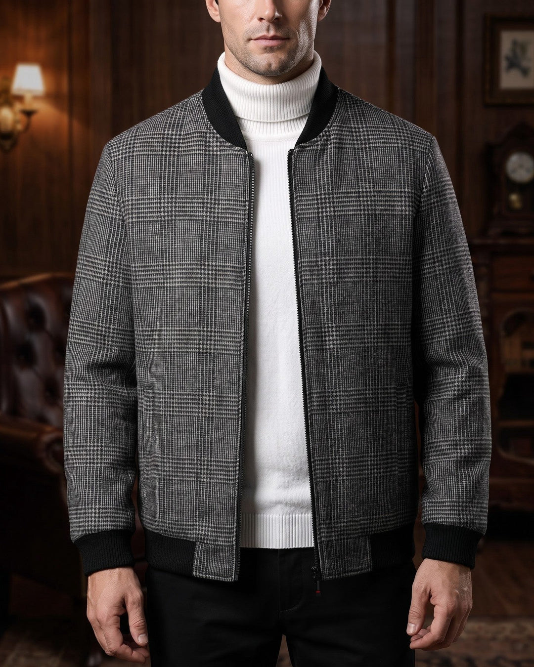 Fabian Glen Plaid Wool-Blend Bomber Jacket