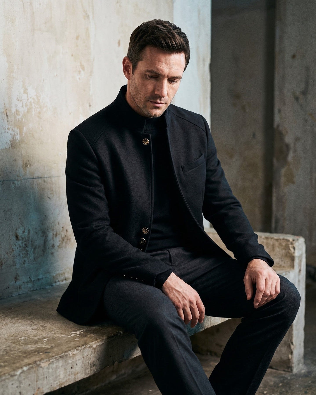 Valerio Wool Mandarin Collar Blazer