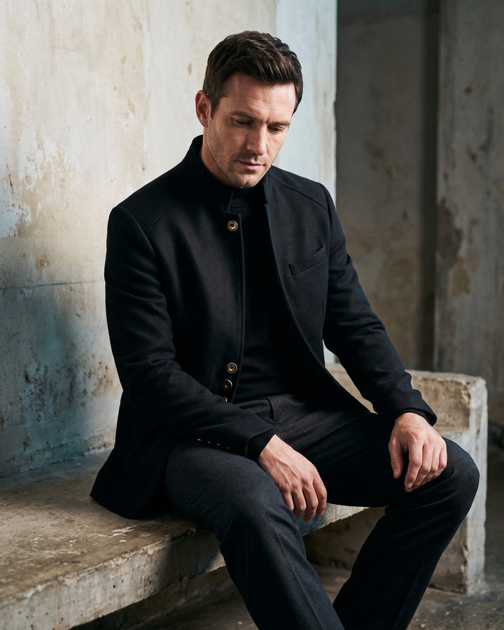 Valerio Wool Mandarin Collar Blazer