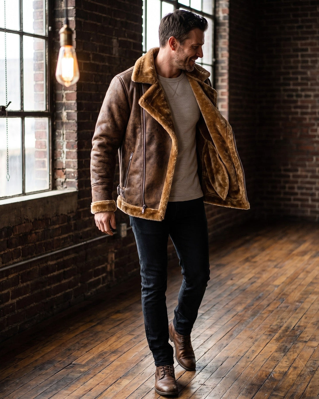 Antonio Faux Leather Shearling Jacket