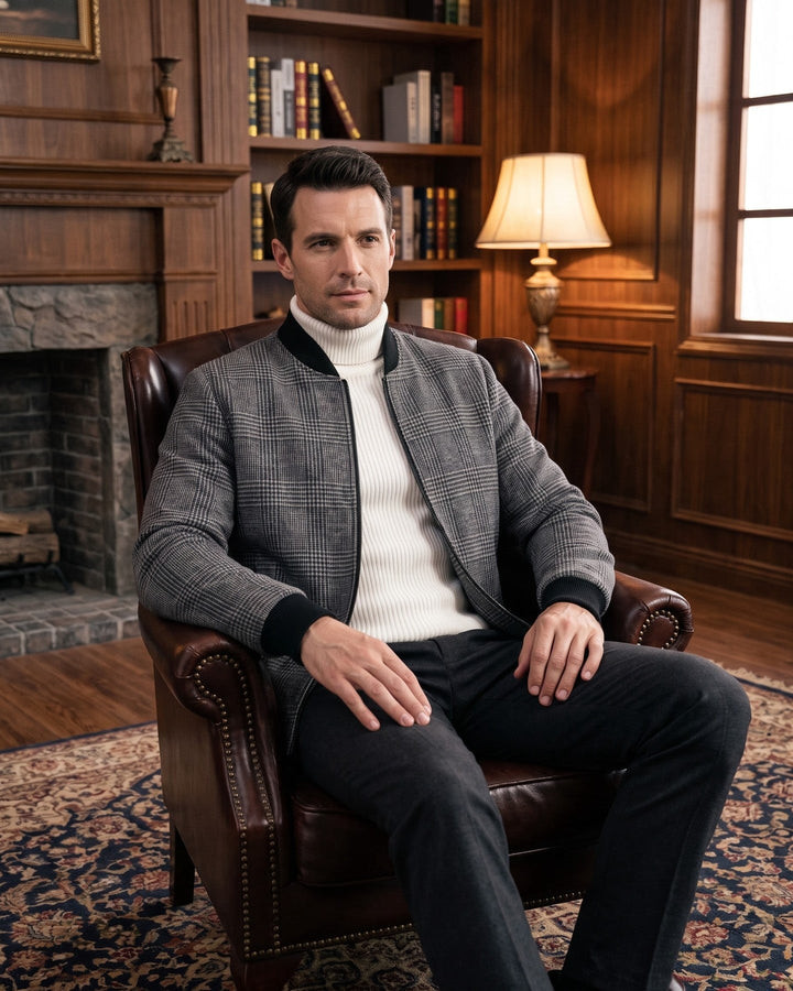 Fabian Glen Plaid Wool-Blend Bomber Jacket