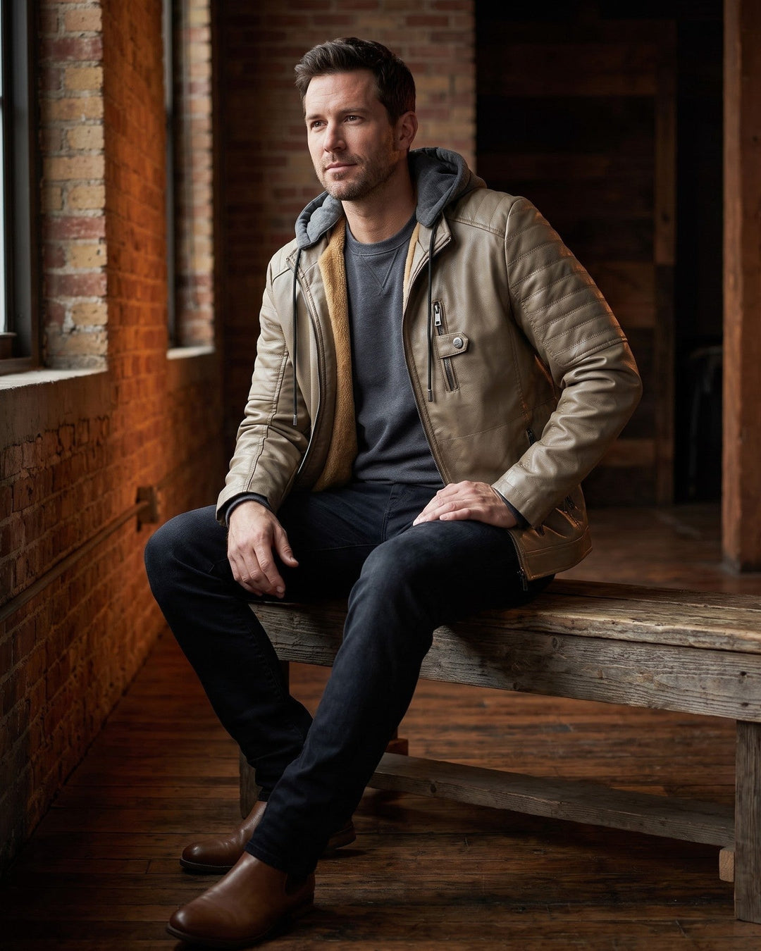 Eugenio Leather Hooded Jacket
