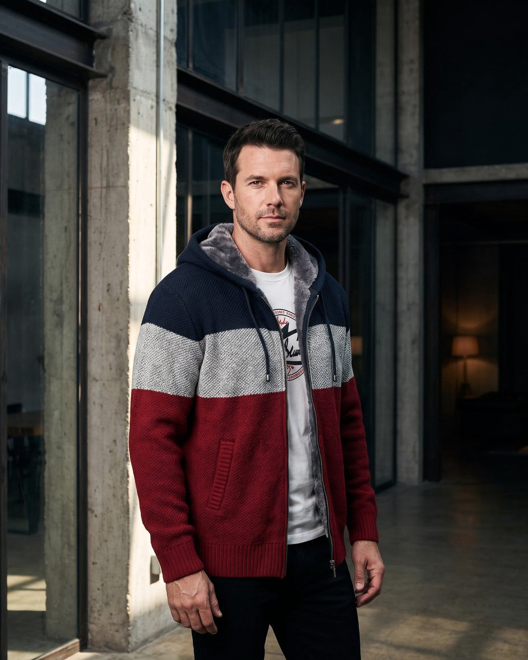 Ricardo Fleece-Lined Hooded Knit Cardigan