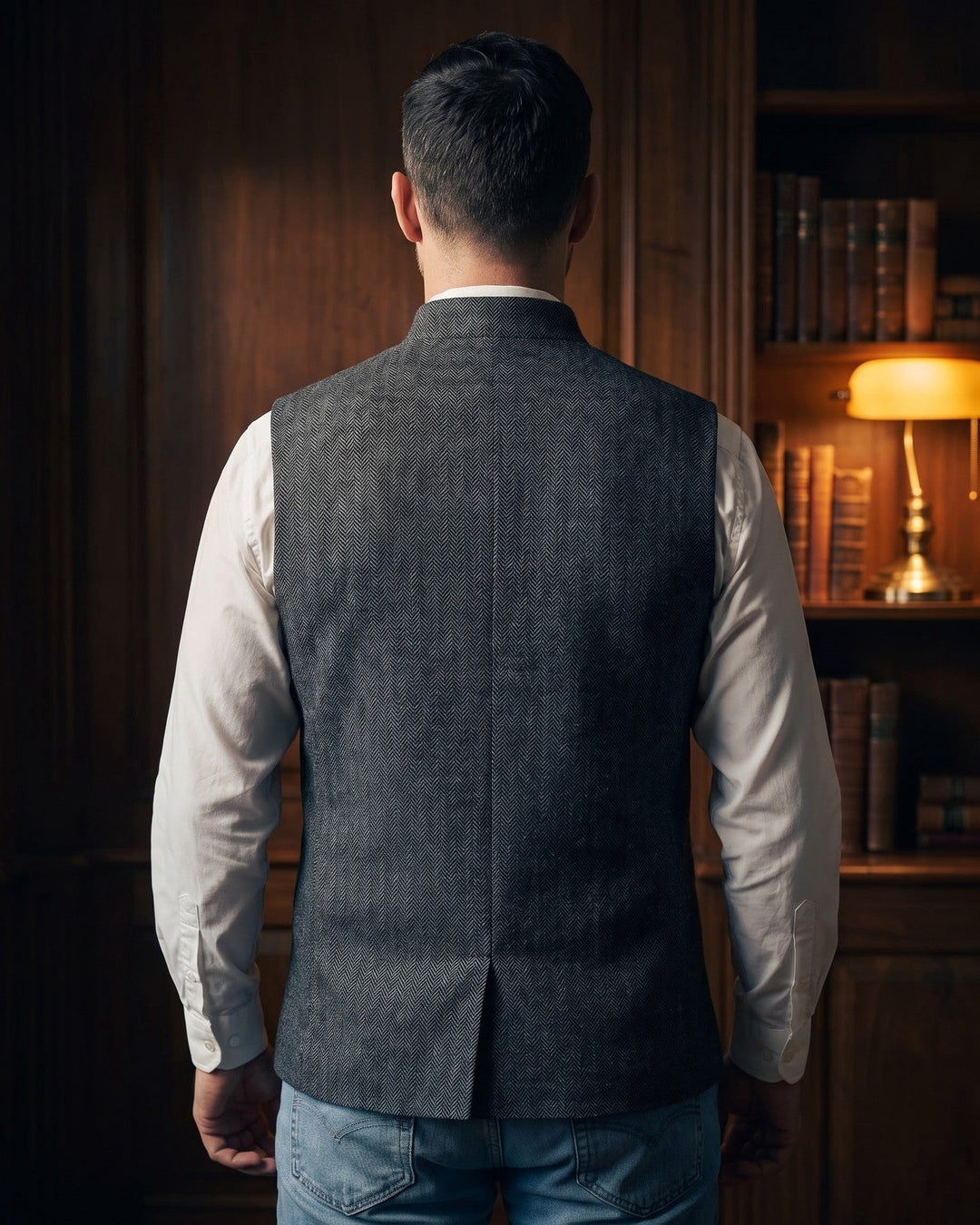 Rodolfo Herringbone Nehru Waistcoat