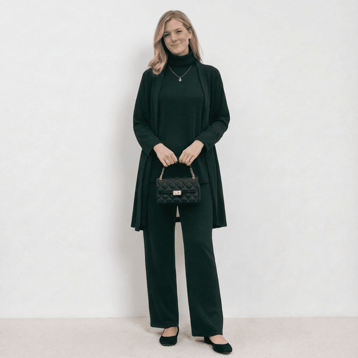 Barbara Cardigan Knit Top & Trousers Set | Refined Three-Piece Knit Co-Ord