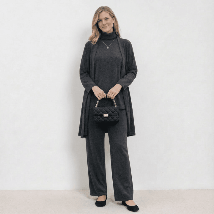 Barbara Cardigan Knit Top & Trousers Set | Refined Three-Piece Knit Co-Ord