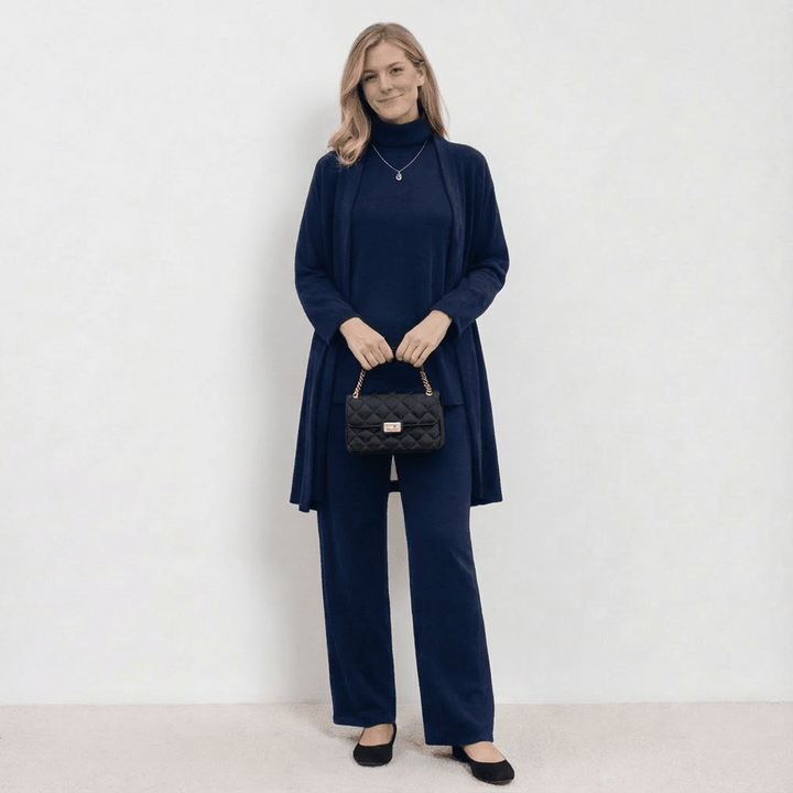 Barbara Cardigan Knit Top & Trousers Set | Refined Three-Piece Knit Co-Ord