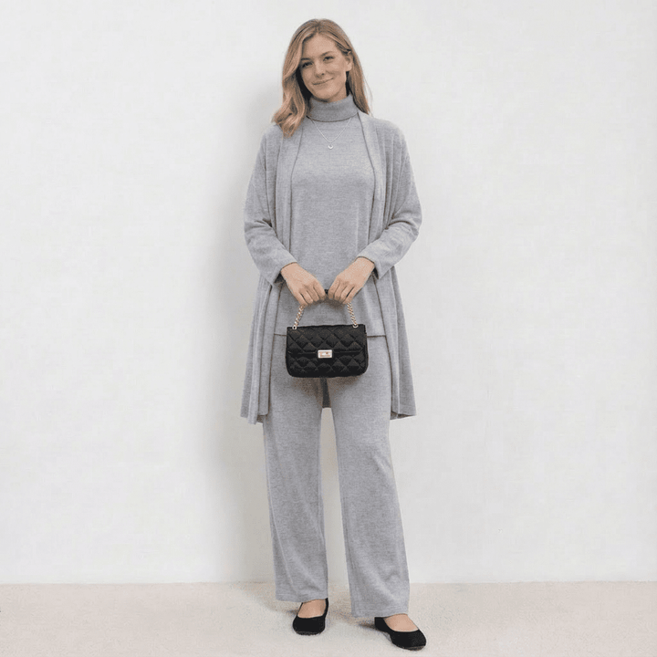 Barbara Cardigan Knit Top & Trousers Set | Refined Three-Piece Knit Co-Ord