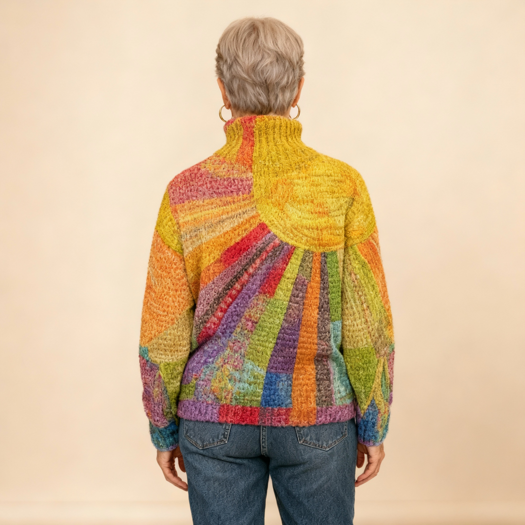 MARA | COLOURFUL SUN COLLAGE PRINT KNIT TURTLENECK PULLOVER JUMPER