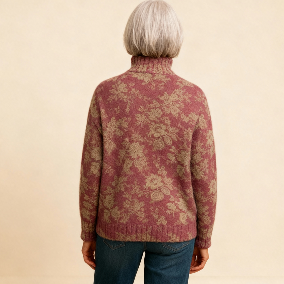 HARRIET | RETRO ROSE PRINT KNIT TURTLENECK JUMPER