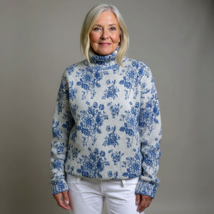 MAISIE | BLUE BLOSSOM KNIT TURTLENECK JUMPER