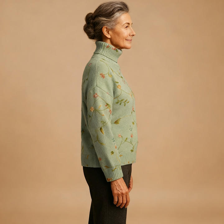 FLORENCE | VINTAGE LOVELY FLORAL ART PRINT KNIT TURTLENECK PULLOVER JUMPER