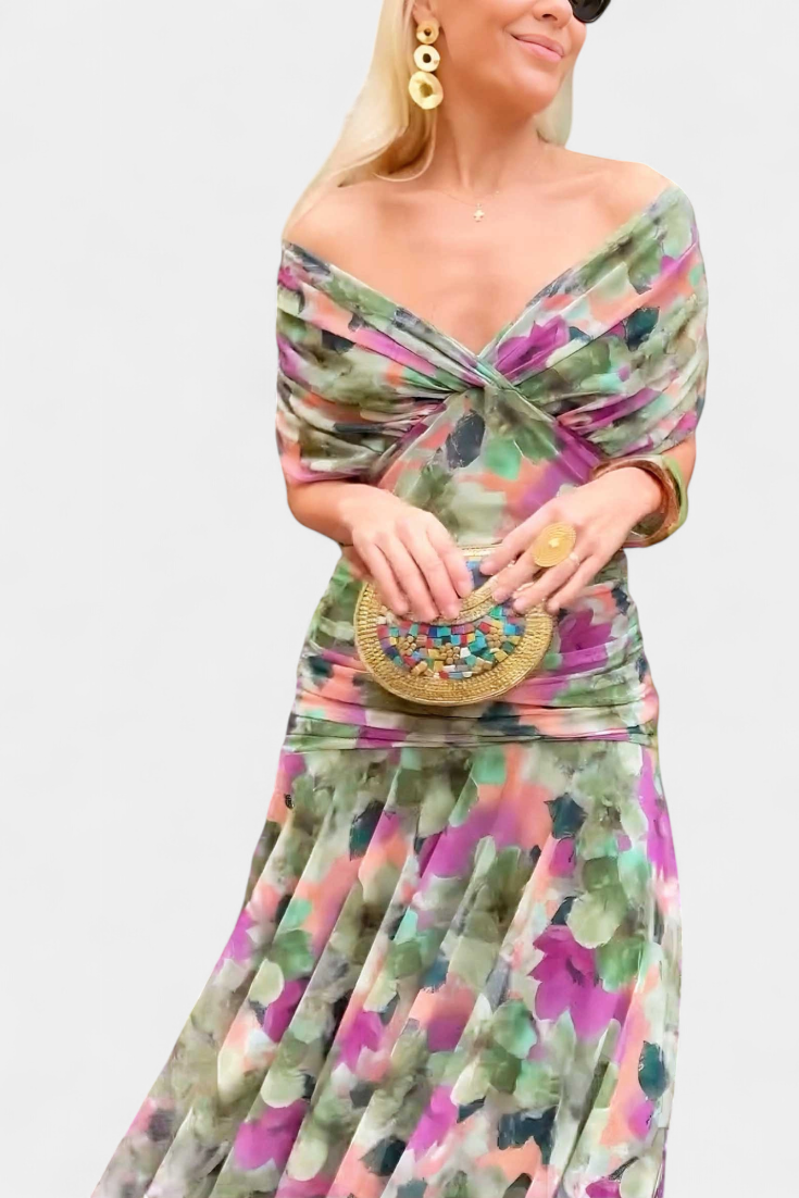 Freya - Flowing Floral V Neck Dress